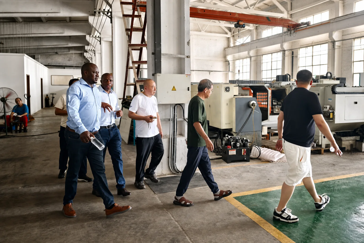International customers touring the YUXIN machining workshop