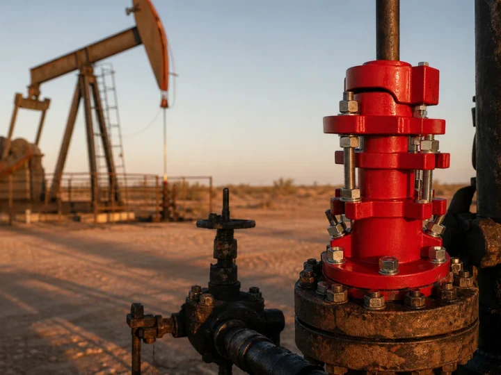 Polished rod stuffing box installed on a mature rod-pumped oil well