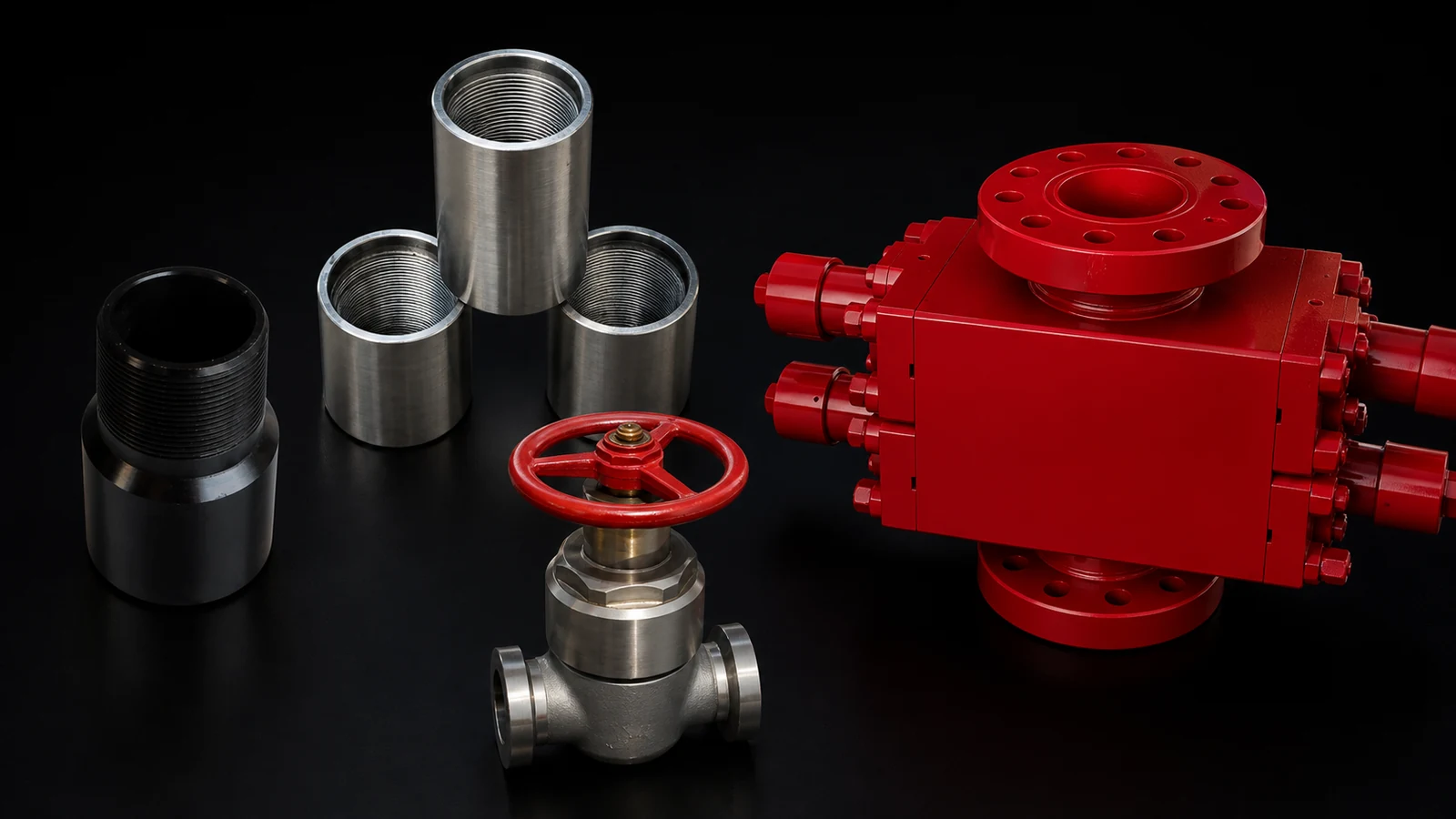 Pipeline connectors, couplings, valve and pressure manifold
